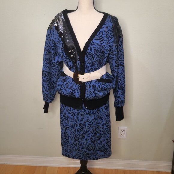 Vintage 3 piece knit  punk rocker set by Vasginie with studs and fringe - Picture 3 of 13